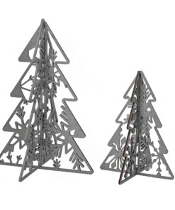 10 in. and 7 in. Silver Christmas Trees Table Decor, Lightweight Wood, Set of 2