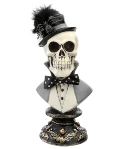10 in. Halloween Male Skeleton Bust Decoration in tuxedo and top hat