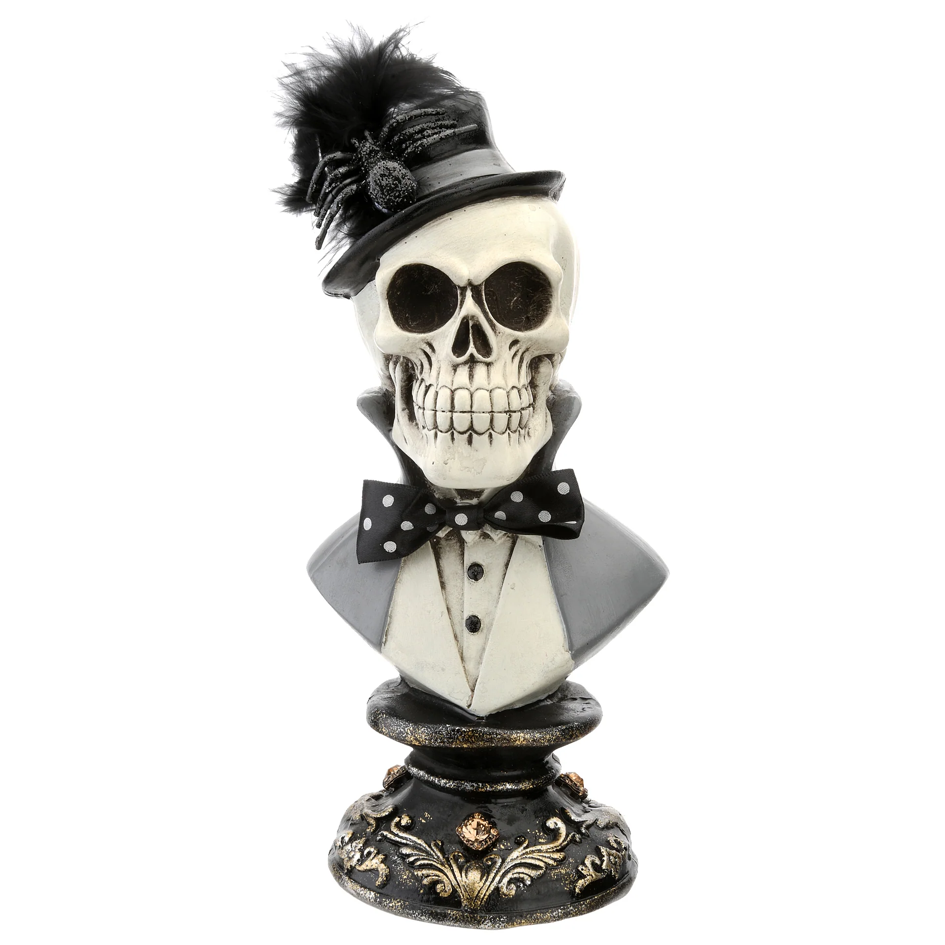 10 in. Halloween Male Skeleton Bust Decoration in tuxedo and top hat