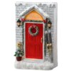 10 in. Holiday Door Front featuring a vibrant red door and glittered garlands