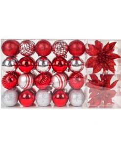 10 in. Red Xmas Ball Set, Shatterproof featuring vibrant red and silver ornaments