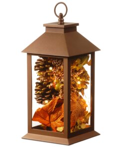 12 in. Decorative Fall Lantern with LED Lights