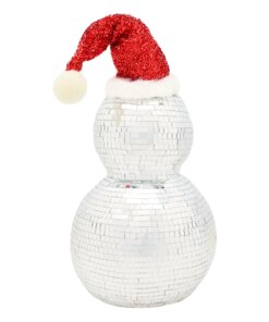 12 in. Disco Ball Snowman with Santa Hat
