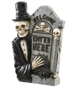 12 in. Halloween Skeleton Holding a Tombstone Decoration