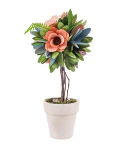 12 in. Spring Multicolor Floral Topiary Decor featuring vibrant wood cuts that mimic blooming flowers