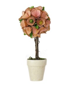 12 in. Spring Topiary with Pink Floral Blooms, White Pot Base