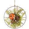 13 in. Flower Circle Hanging Fall Decoration with Fern Fronds, Leaves, Pumpkins, Twig Cones