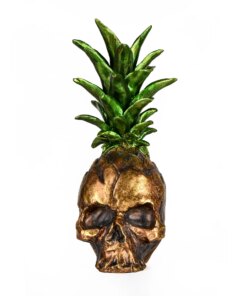 14 in. Halloween Pineapple Skull Tabletop Decoration featuring a vibrant pineapple and a skull