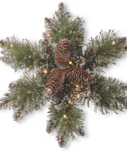 14 in. Pre-Lit Glittery Bristle Pine Snowflake with Warm White LED Lights