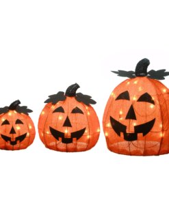 15 in. 3-Piece Halloween Pre-Lit Happy Jack-O-Lantern Trio with LED Lights, Plug-In