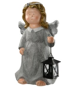 16 in. Angel Decor Piece featuring a joyful angel with delicate wings and a shimmering gray robe
