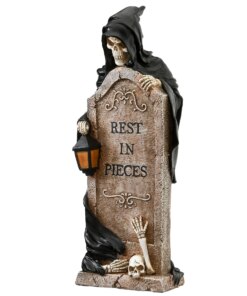 16 in. Halloween Skeleton Grim Reaper Standing with a Gravestone Decoration