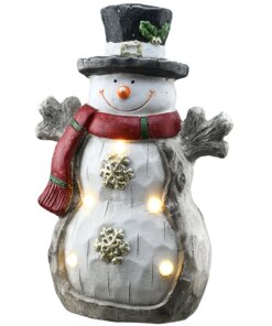 17 in. Snowman with Red Scarf, Black Hat & LED Lights