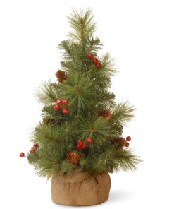18 Collection Tree - Pine Cone Tabletop Tree with Burlap Base and Red Berries