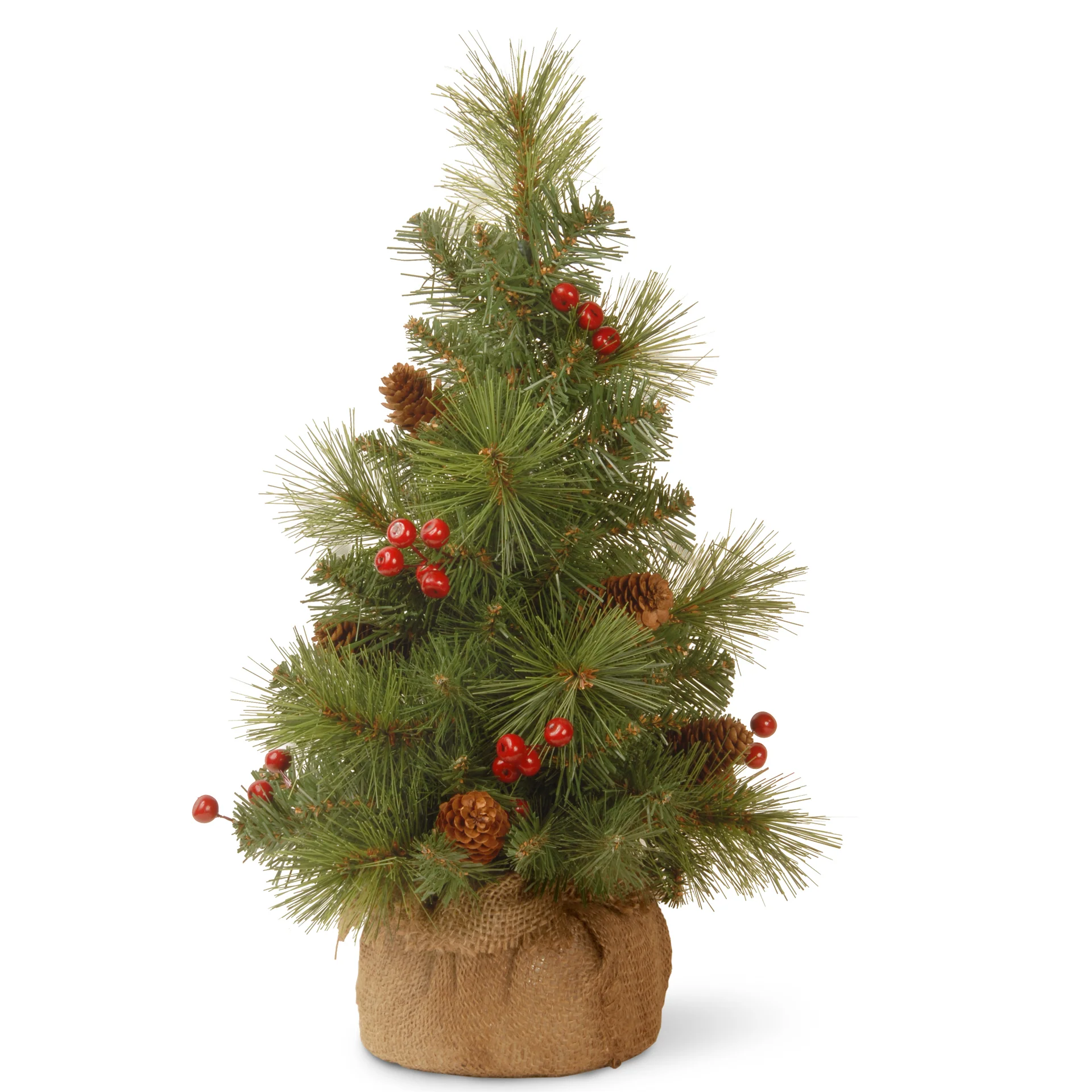 18 Collection Tree - Pine Cone Tabletop Tree with Burlap Base and Red Berries
