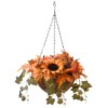 18 in. Fall Hanging Basket with Ivy Leaves, Sunflowers, Cones, Berries, Gourds, Pumpkin