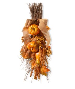 18 in. Fall Teardrop Wall Decoration with Pumpkins, Berry Clusters, Maple Leaves, and Branches
