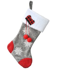 18 in. Gray Christmas Stocking with Snowflakes