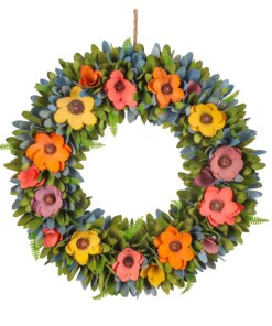18 in. Spring Multicolor Floral Wreath with Fern