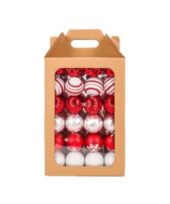 19 in. Red Xmas Ball Decor Set featuring 96 vibrant ornaments
