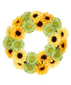 19 in. Spring Garden Accents Yellow Cosmos Wreath with Yellow and Green Sunflowers
