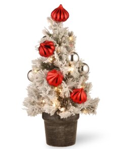 2 ft. Pre-Lit Snowy Bristle Pine Tree with LED Lights