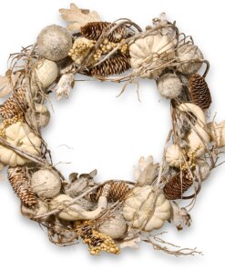 20 in. Fall Wreath with Pumpkins, Gourds, Pinecones, Berry Clusters, Ball Ornaments