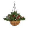 20 in. Pre-Lit Frosted Berry Hanging Basket with Warm White LED Lights