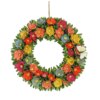 20 in. Spring Wreath with Colorful Assorted Wood Cut Flowers, Flowing Green Leaves