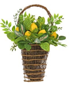 21 in. Spring Wall Hanging Basket with Lemons, Seed Pods, Leafy Greens