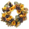 22 in. Fall Wreath with Pumpkins, Gourds, Pinecones, Sunflowers, Berry Clusters, Assorted Leaves
