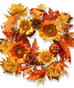 22 in. Fall Wreath with Sunflowers, Pinecones, Berry Clusters, Acorns, Pumpkins, Maple Leaves