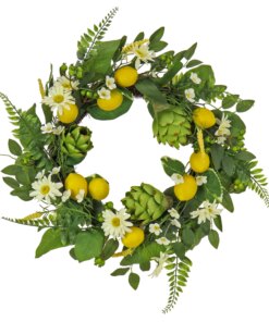 22 in. Spring Wreath with Lemons, Artichokes, Daisy Blooms, Leafy Greens