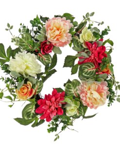22 in. Spring Wreath with Mixed Garden Flowers and Foliage