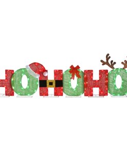 23 in. Tinsel Fabric HO HO HO Sign with Red and Cool White LED Lights, Plug-In
