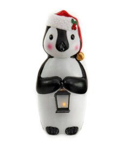 23 in. Vintage Penguin Prelit Decor with red cap and glowing lantern