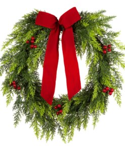 24 in. Christmas Classic Wreath featuring lifelike branch tips and red berries