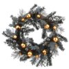 24 in. Halloween Spooky Wreath with Black and Orange Ball Ornaments, Leaves