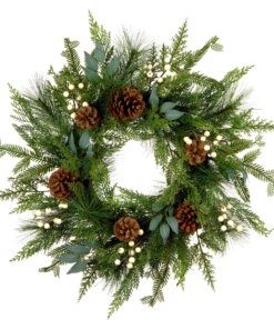 24 in. Inspired by Nature Wreath featuring white berries and pinecones