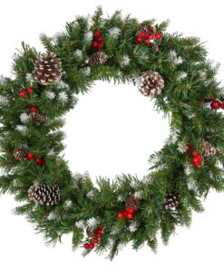 24 in. Pre-Lit Frosted Berry Wreath with Clear Lights, Plug-In