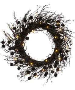24 in. Pre-Lit Halloween Deadwood Twig Wreath with LED Lights