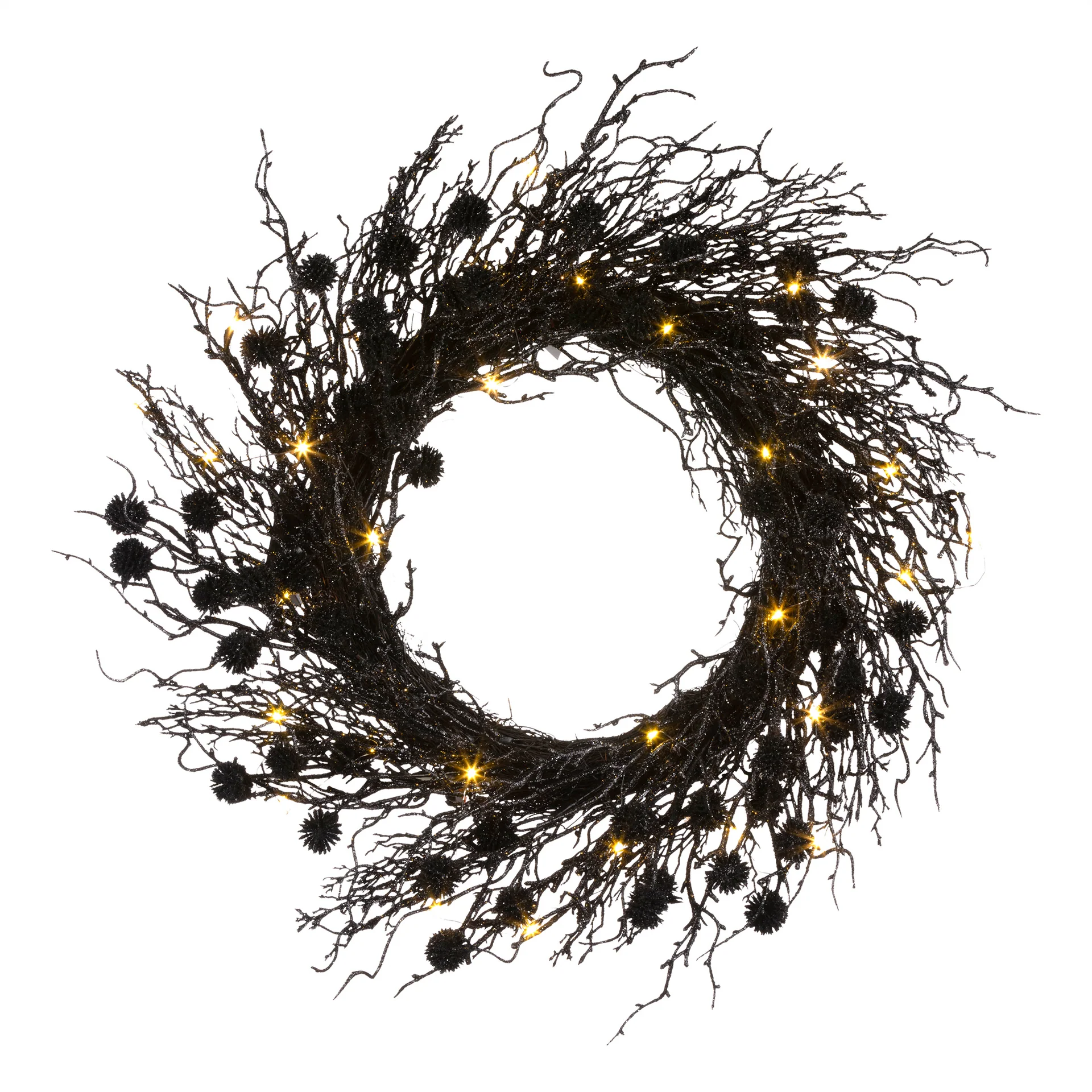 24 in. Pre-Lit Halloween Deadwood Twig Wreath with LED Lights