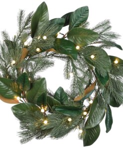24 in. Pre-Lit Magnolia Mix Pine Wreath with LED Lights