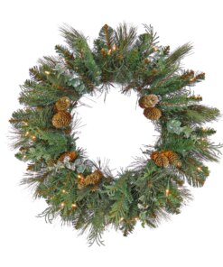 24 in. Pre-Lit North Conway Wreath with Warm White LED Lights