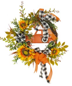 26 in. Fall Wreath with Sunflowers, Twig, Car and Bow