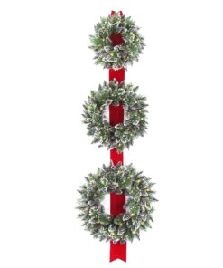26 in. Pre-Lit Glittery Bristle Triple Wreath with LED Lights