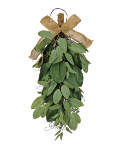 26 in. Spring Teardrop Wall Hanging Decoration with Eucalyptus Leaves, Magnolia Blooms
