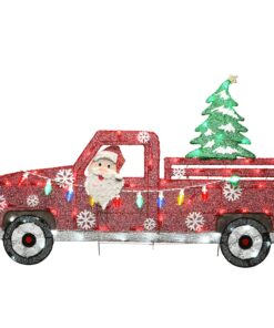 27 in. Pre-Lit Santa in Red Truck, Plug-In decoration with LED lights