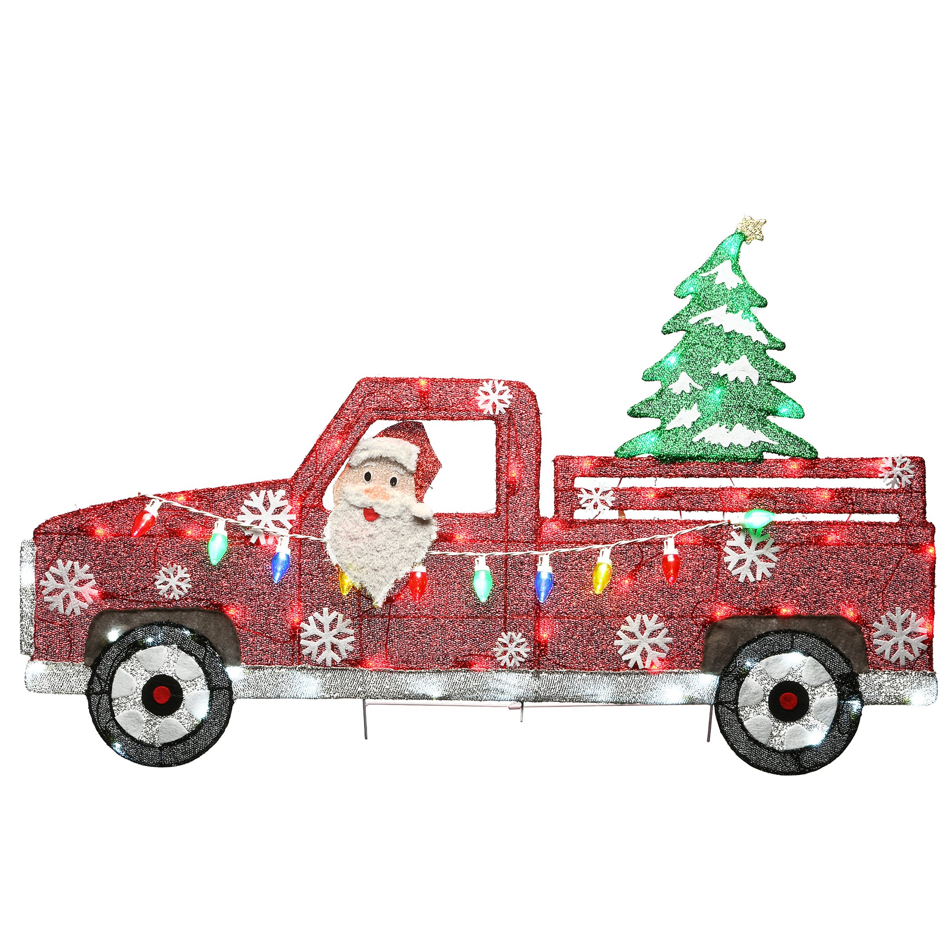 27 in. Pre-Lit Santa in Red Truck, Plug-In decoration with LED lights