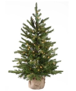 3 ft. Pre-Lit Nordic Spruce Small Tree in Burlap with Clear Lights